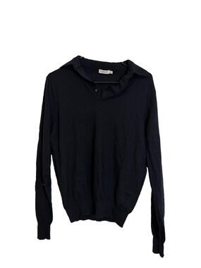 SUITSUPPLY Navy Merino Wool Pullover Sweater Polo Shirt Cotton Men's Large